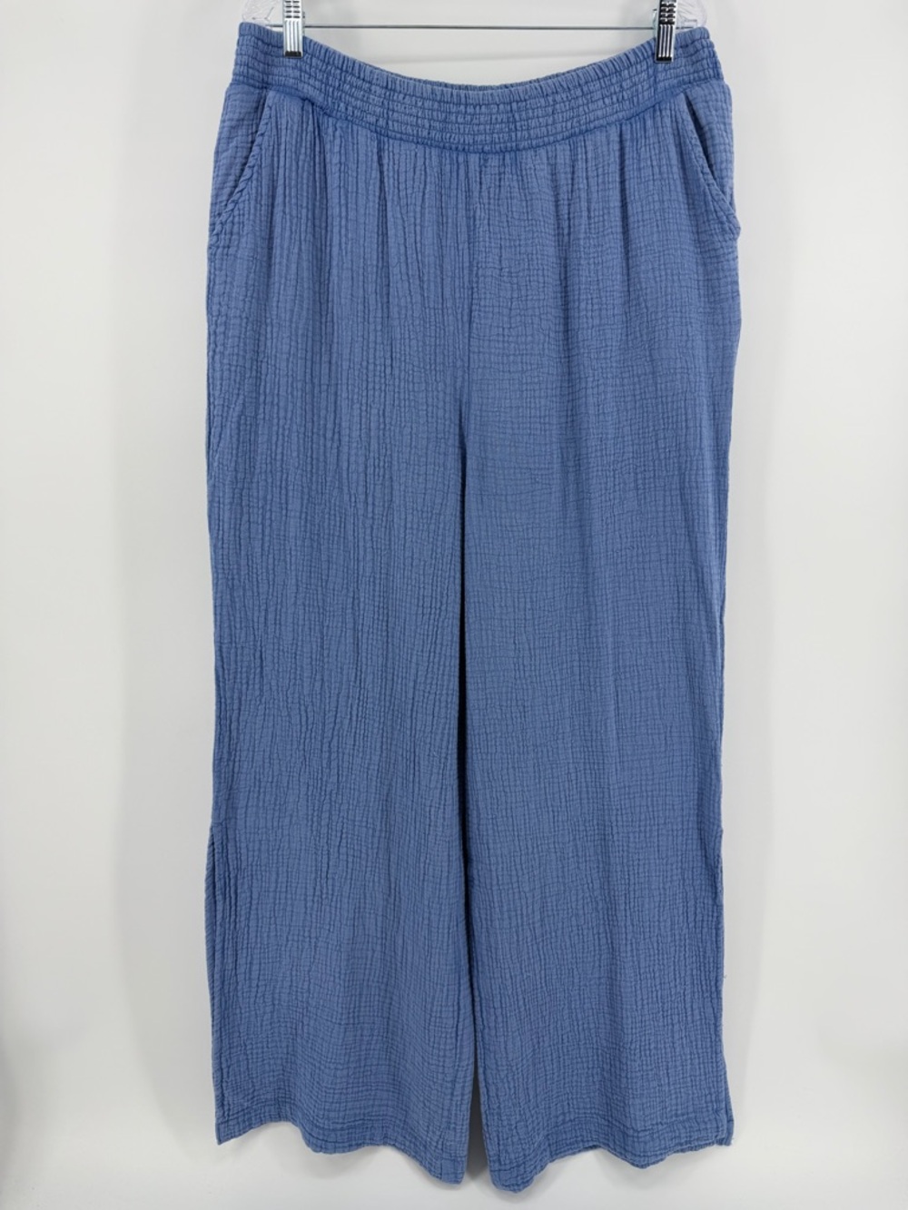 NWT Kaktus Cotton Gauze Wide Leg Pull-On Pants in Blue, Women's 1X